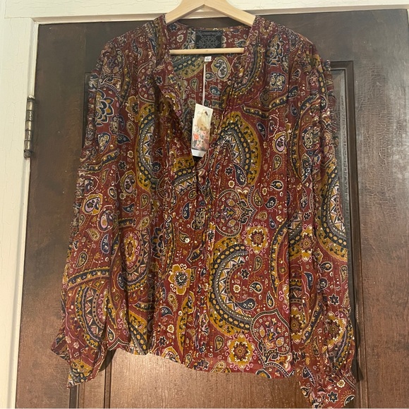 Jade by Johnny Was epsilon georgette paisley blouse with ruffled sleeves BNWT L - Picture 4 of 11